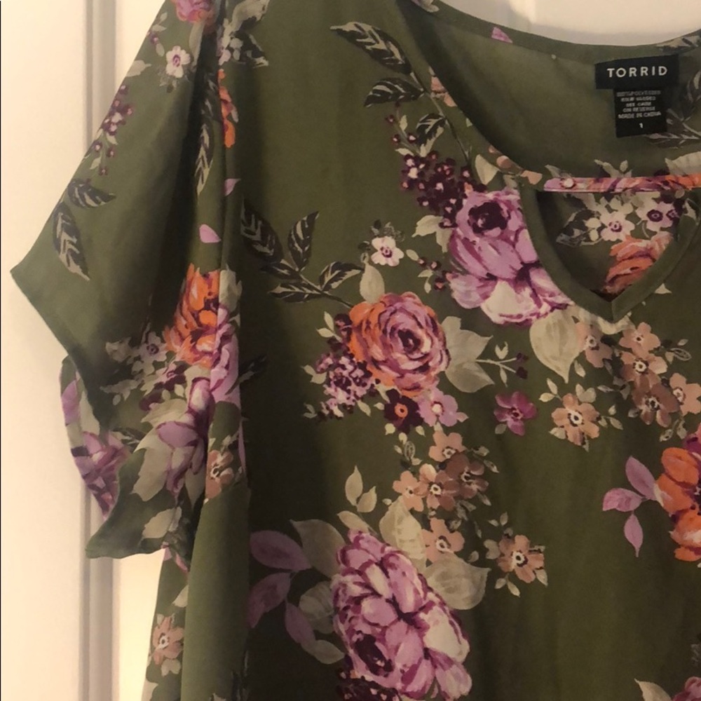 Army Green Floral Torrid Top